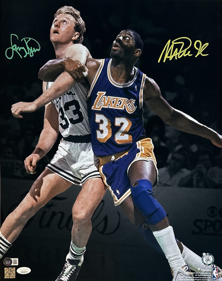 Larry Bird Magic Johnson Dual Signed 16x20 Framed Photo 2 Auto Lakers BAS JSA