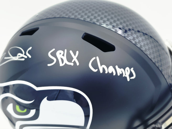 Zach Charbonnet Signed Seahawks Blue Full Size SB LX Champions Logo Speed