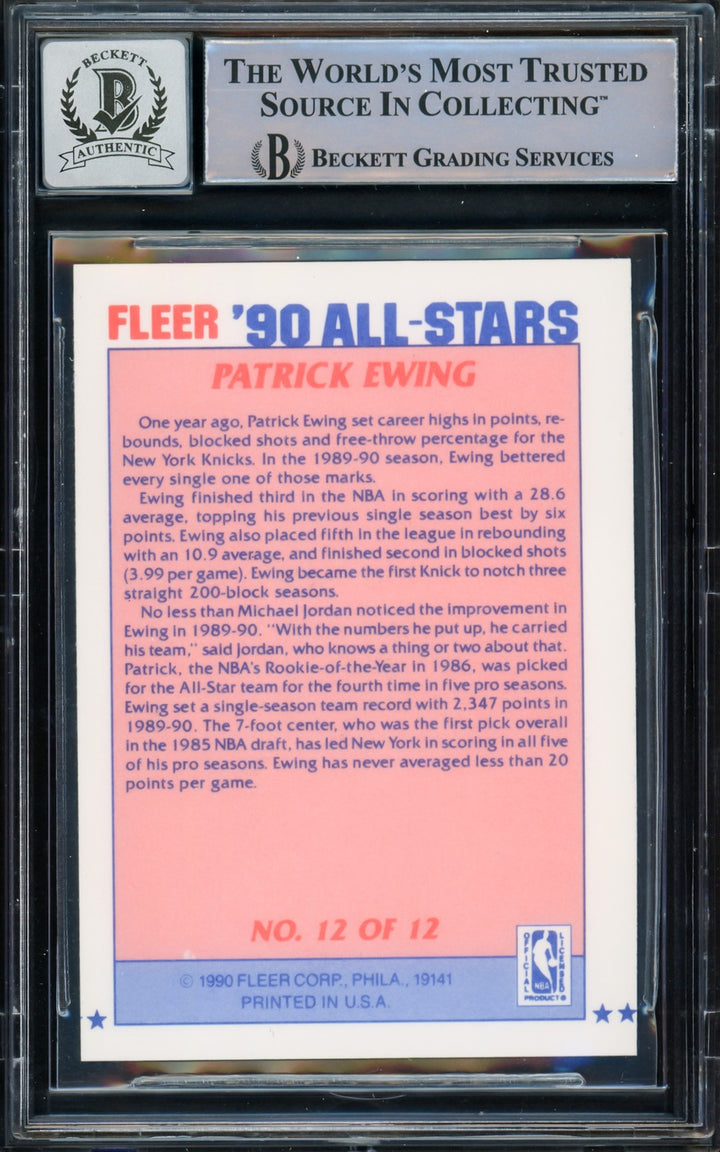 Patrick Ewing Signed 1990-91 Fleer All-Stars Card 12 Knicks Auto 10 Beckett