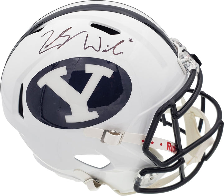 Zach Wilson Signed BYU Cougars White Full Size Replica Speed Helmet Beckett BAS