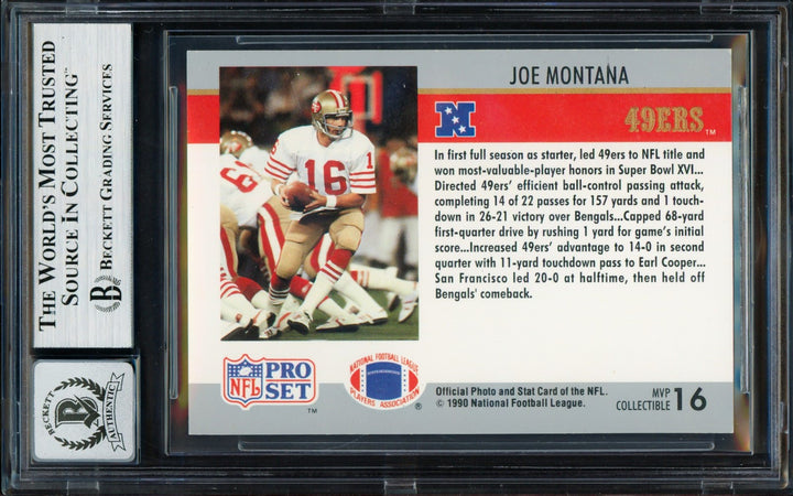 Joe Montana Signed 1990 Pro Set Card 16 San Francisco 49ers Auto GM 10 Beckett