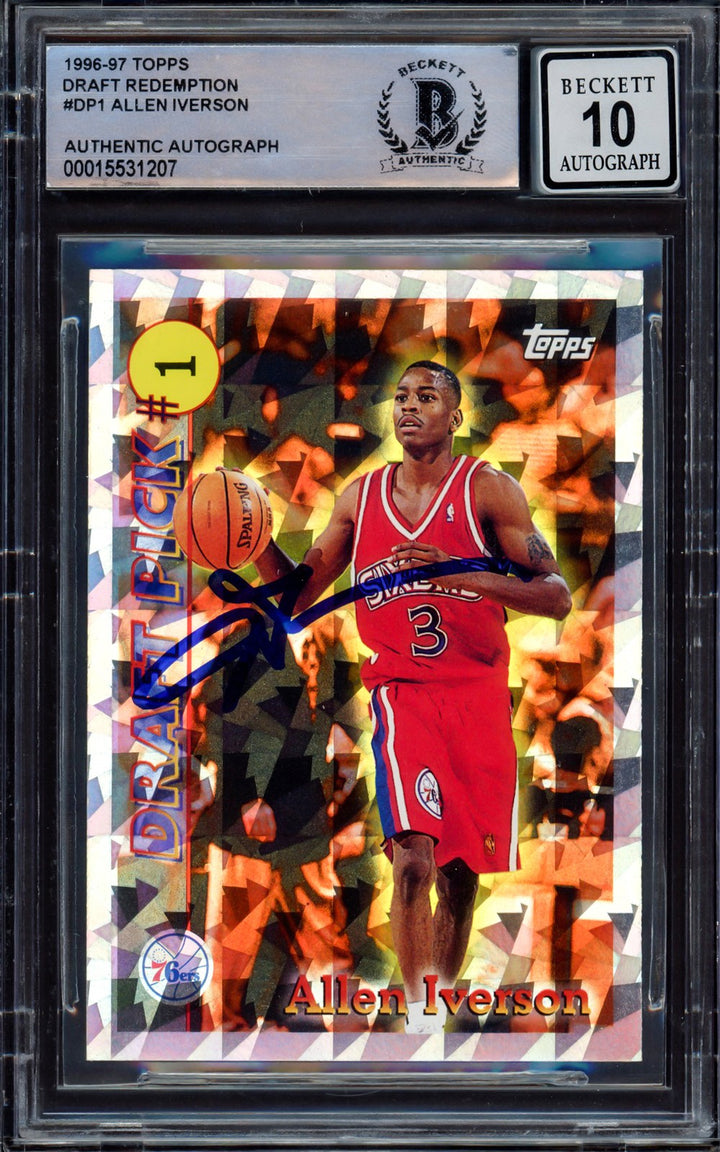 Allen Iverson Signed 1996-97 Topps Draft Picks RC DP1 76ers Auto 10 Beckett