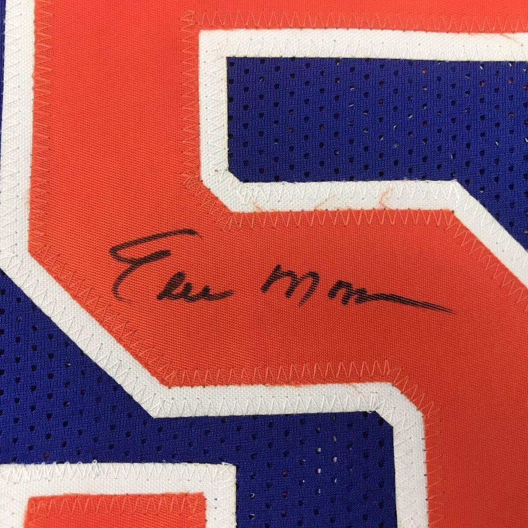 FRAMED Autographed/Signed EARL MONROE 33x42 New York Blue Jersey PSA/DNA COA
