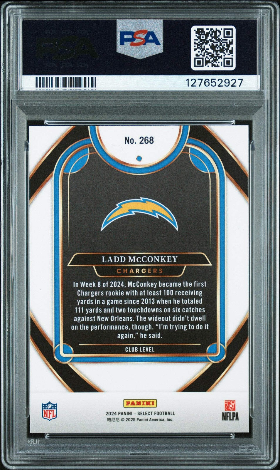 Graded 2024 Panini Select Ladd McConkey #268 Rookie RC Football Card PSA 9 Mint