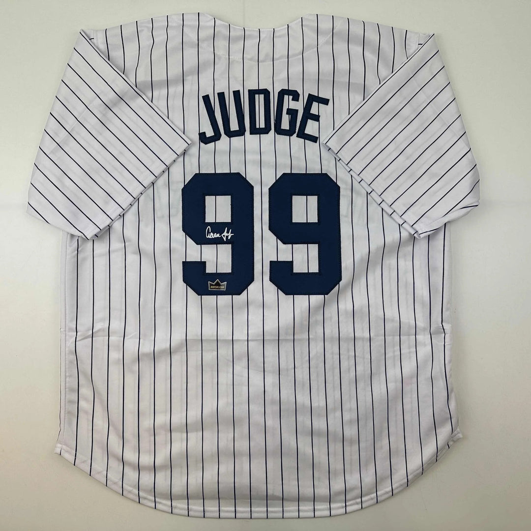 Facsimile Autographed Aaron Judge New York Pinstripe Reprint Auto Jersey Mens XL