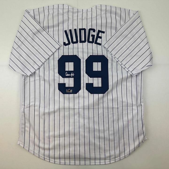 Facsimile Autographed Aaron Judge New York Pinstripe Reprint Auto Jersey Mens XL