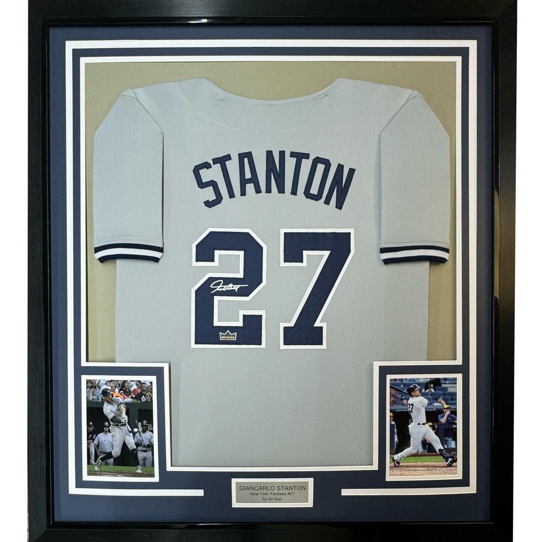 Framed Facsimile Autographed Giancarlo Stanton 33x42 Reprint Laser Auto Jersey
