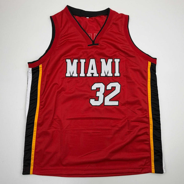 Autographed/Signed SHAQUILLE SHAQ O'NEAL Miami Red Jersey JSA COA