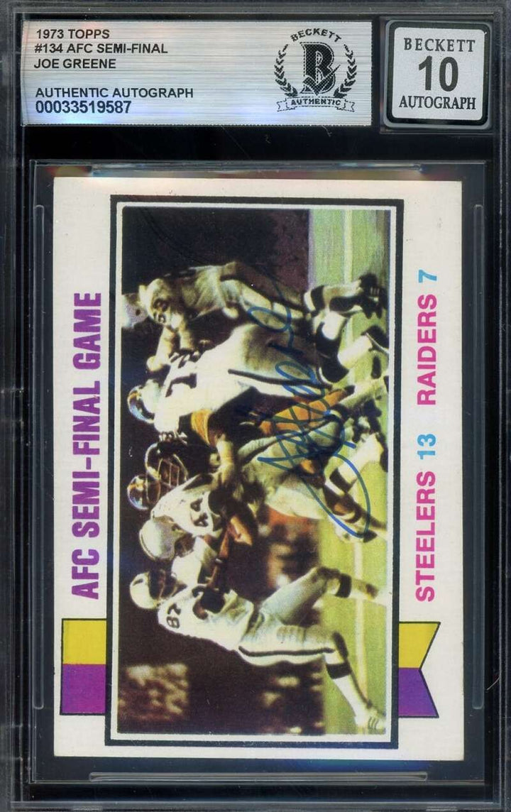Joe Greene Gem Mint 10 Beckett BAS Signed 1973 Topps AFC Semi Final Autograph