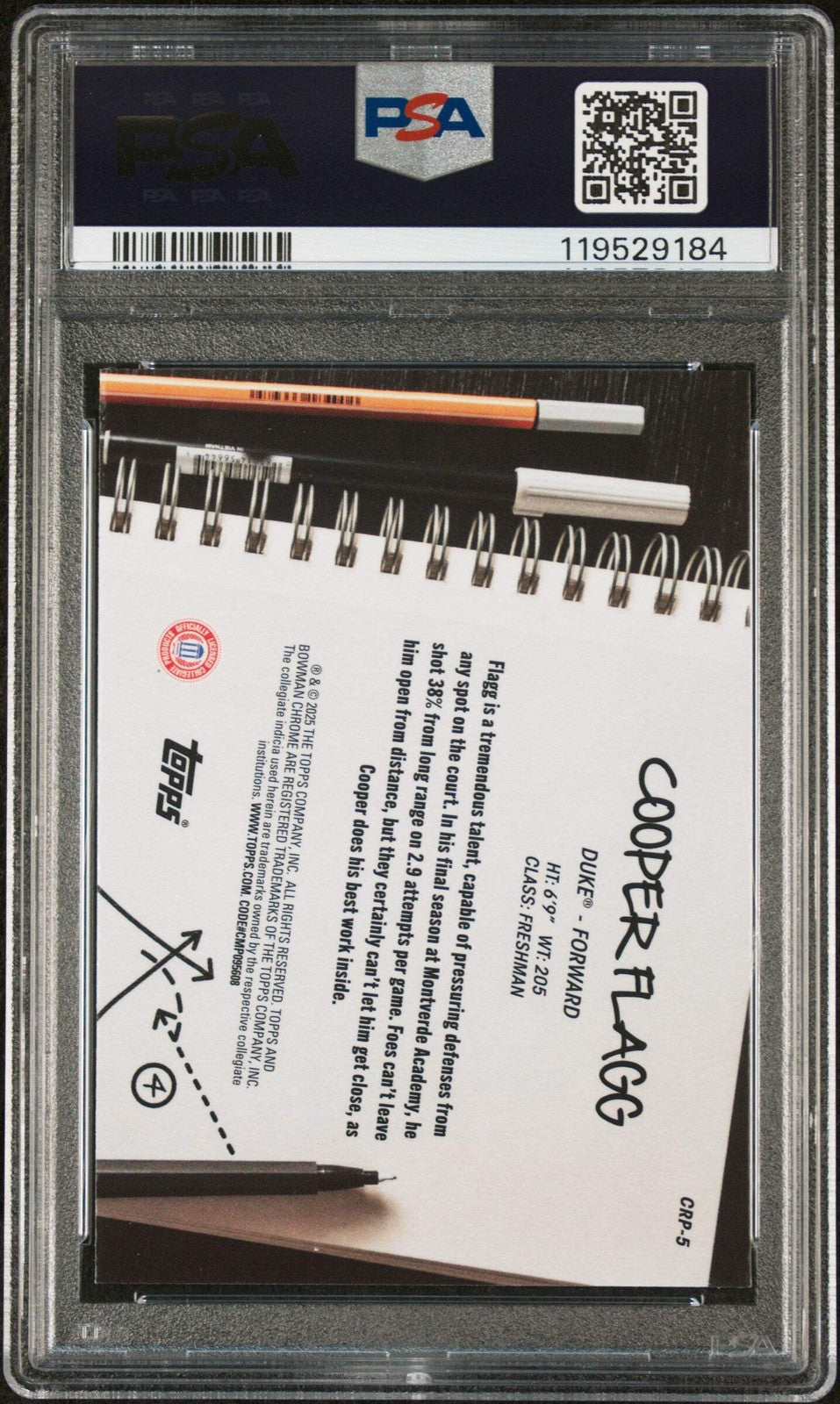 Graded 2024 Topps Bowman Chrome U Cooper Flagg #CRP5 Playbook Rookie Card PSA 10