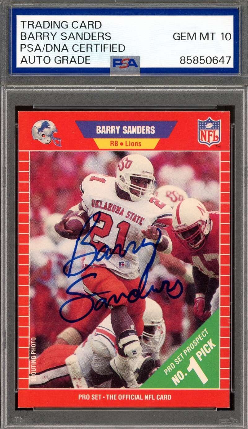 Barry Sanders Gem Mint 10 PSA DNA Signed 1989 Pro Set Rookie Autograph
