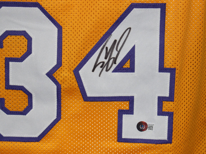 Shaquille O'Neal Autographed/Signed Pro Style Yellow XL Jersey Beckett 37296