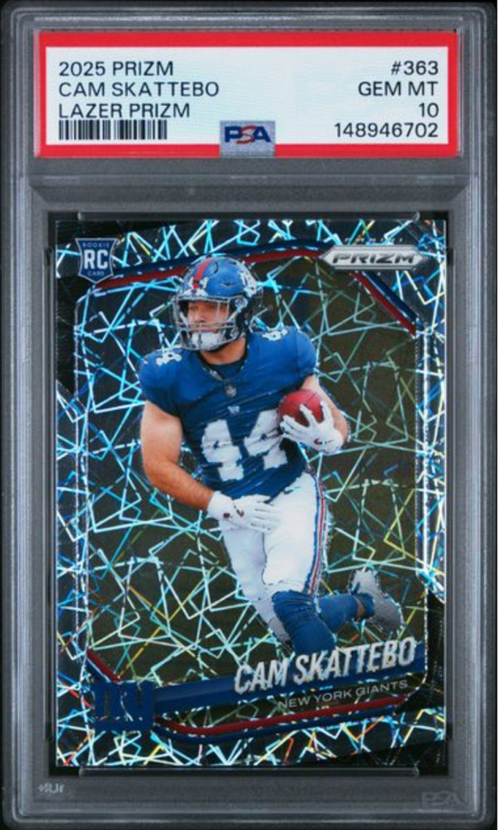 Graded 2025 Panini Prizm Cam Skattebo #363 Lazer Prizm Rookie RC Card PSA 10 Gem