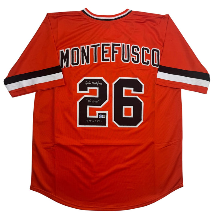 Autographed/Signed John Montefusco San Francisco Orange Baseball Jersey BAS COA
