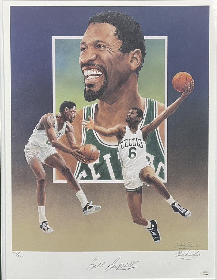 Bill Russell CELTICS Signed 17x23 Framed Litho Photo /600 Suede Autograph COA