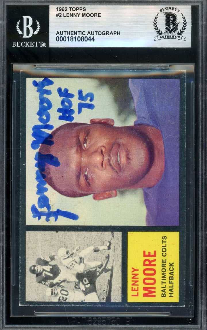 Lenny Moore Beckett BAS Signed 1962 Topps Autograph