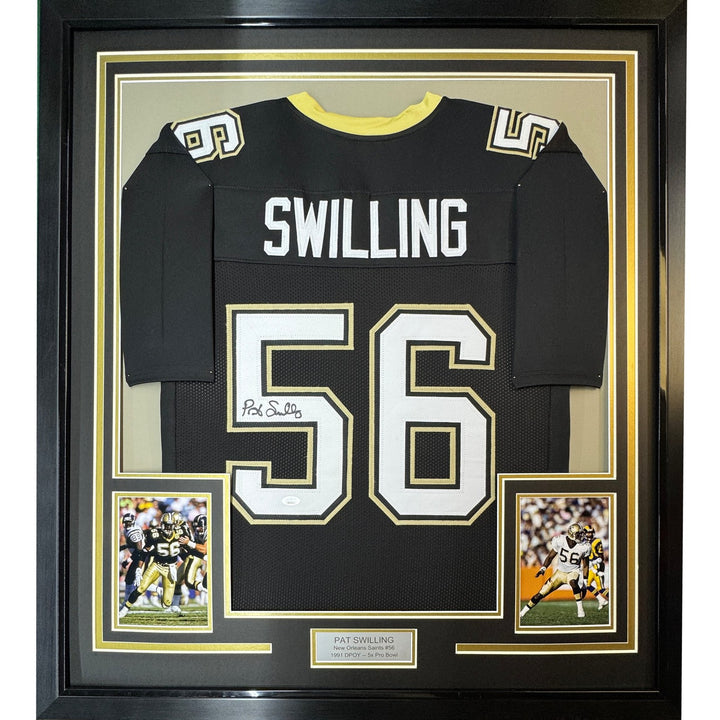 Framed Signed Pat Swilling 35x39 New Orleans Black Jersey JSA COA