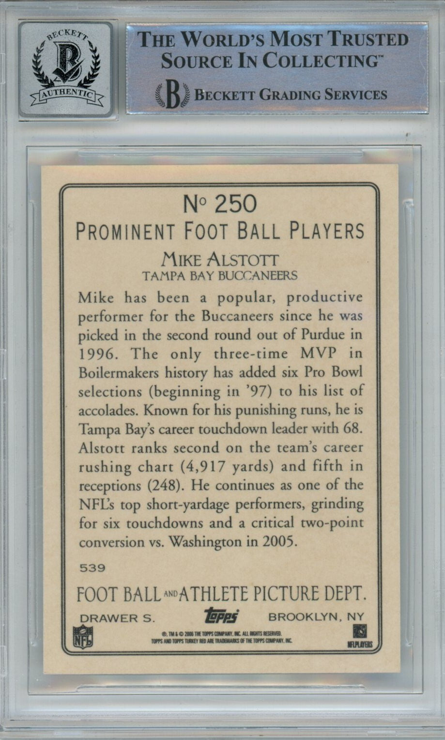Mike Alstott Signed Tampa Bucs 1996 Topps Turkey #250 Beckett Auto 10 40733