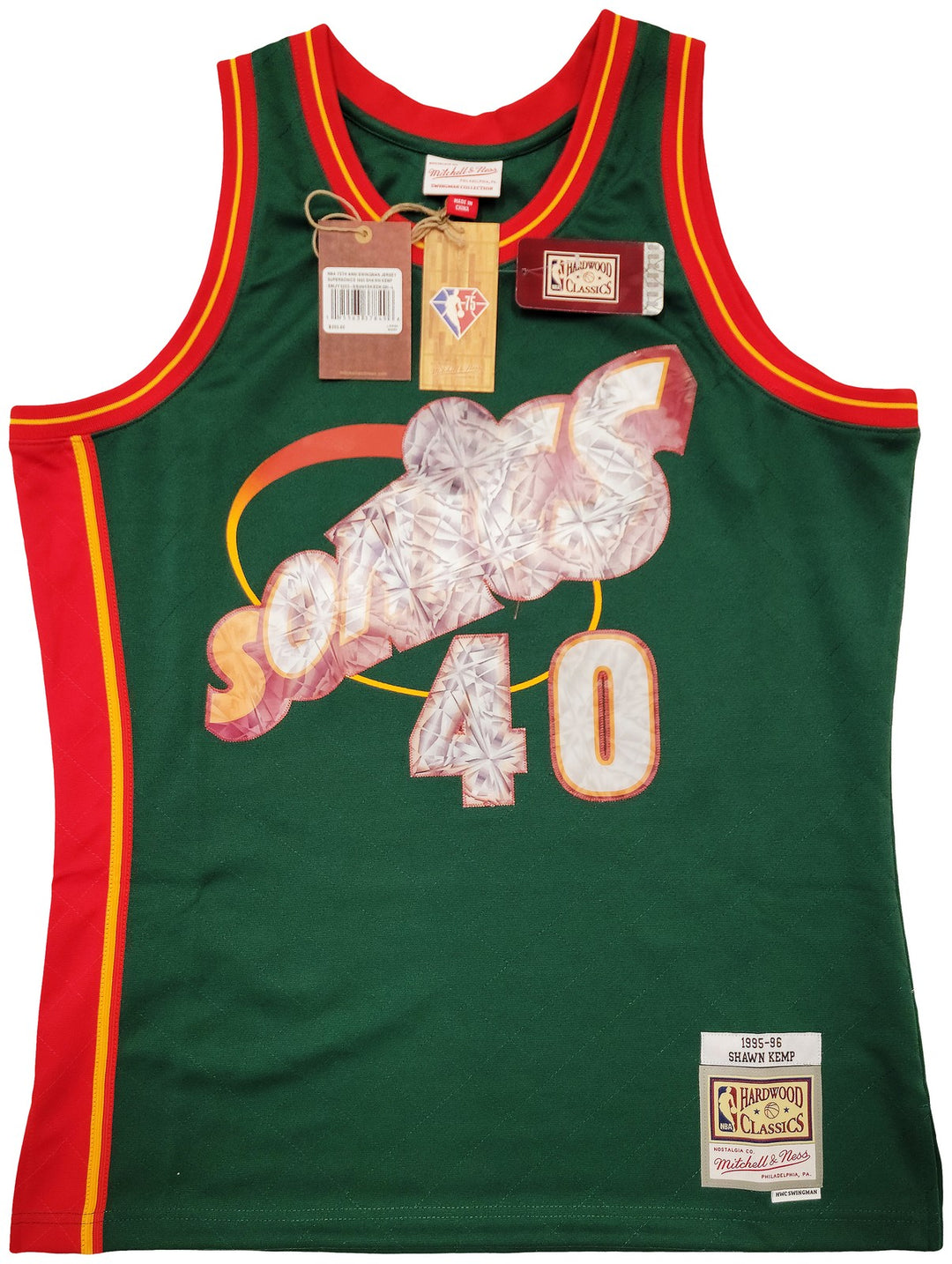 Sonics Shawn Kemp Auto Green Auth Mitchell Ness HWC Swingman Jersey NBA Top 75 L