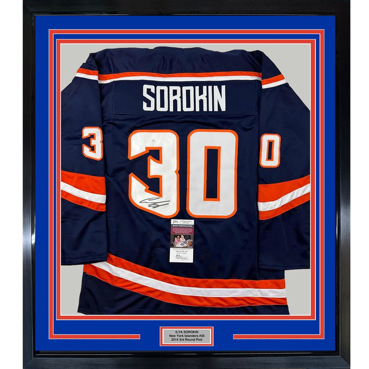 Framed Signed Ilya Sorokin 35x39 New York Blue Retro Jersey JSA COA