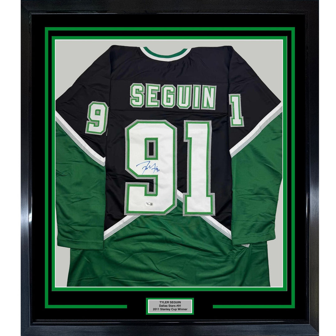 Framed Autographed/Signed Tyler Seguin 35x39 Dallas Black Jersey BAS COA