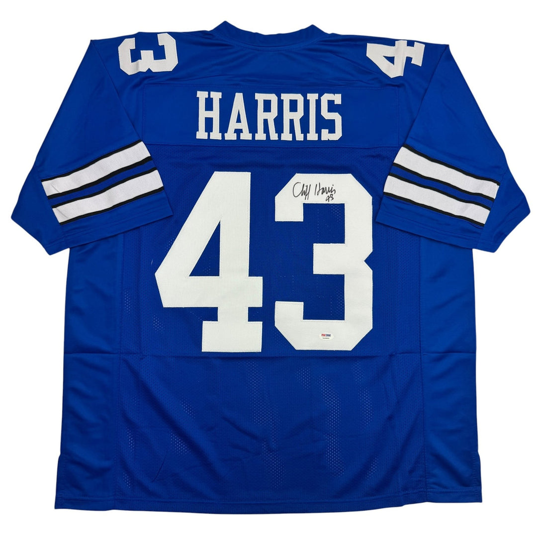 Autographed/Signed Cliff Harris Dallas Blue Football Jersey PSA/DNA COA