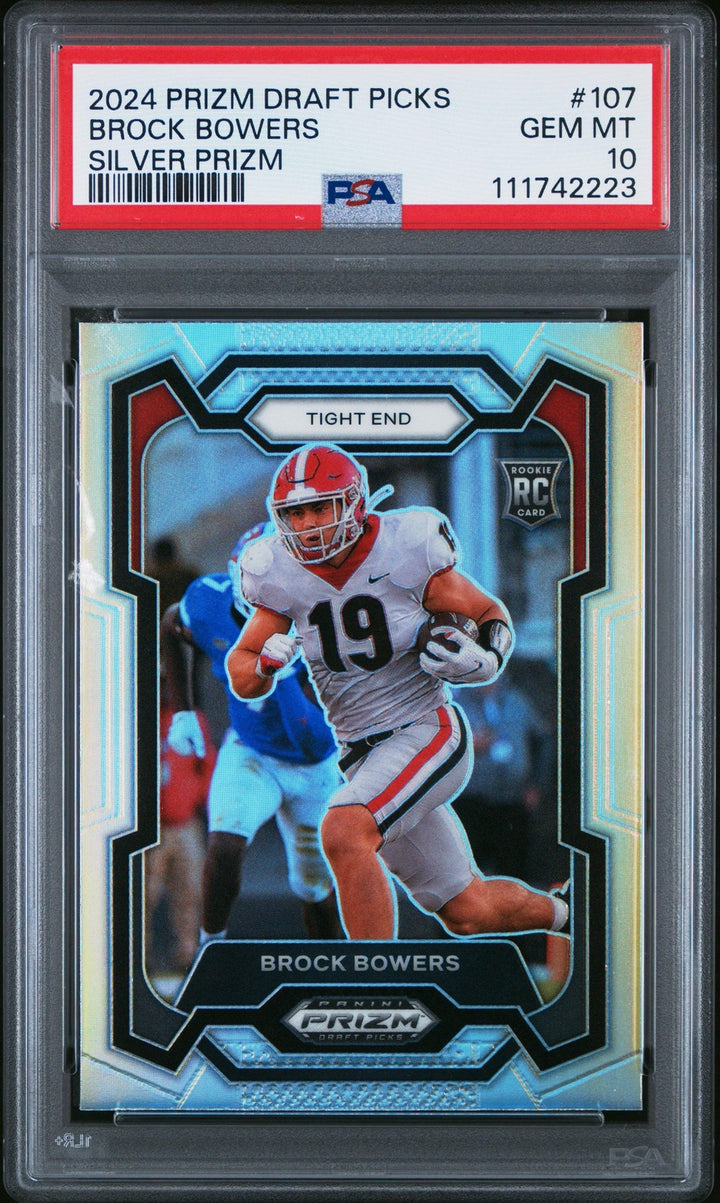 Graded 2024 Panini Prizm DP Brock Bowers #107 Silver Rookie Football Card PSA 10