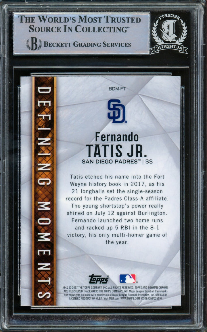 Fernando Tatis Jr. Signed 2017 Bowman Chrome Draft Defining Moments RC #BDMFT