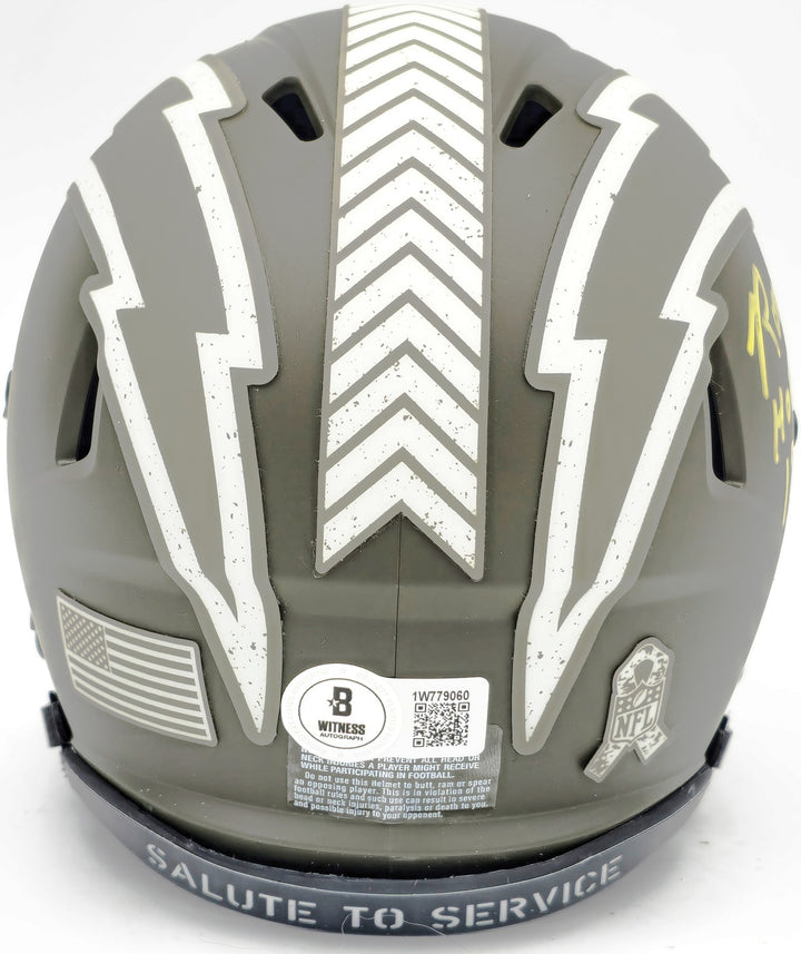 Ron Mix Auto Chargers Army Green Salute to Service Mini Helmet HOF 1979 Beckett