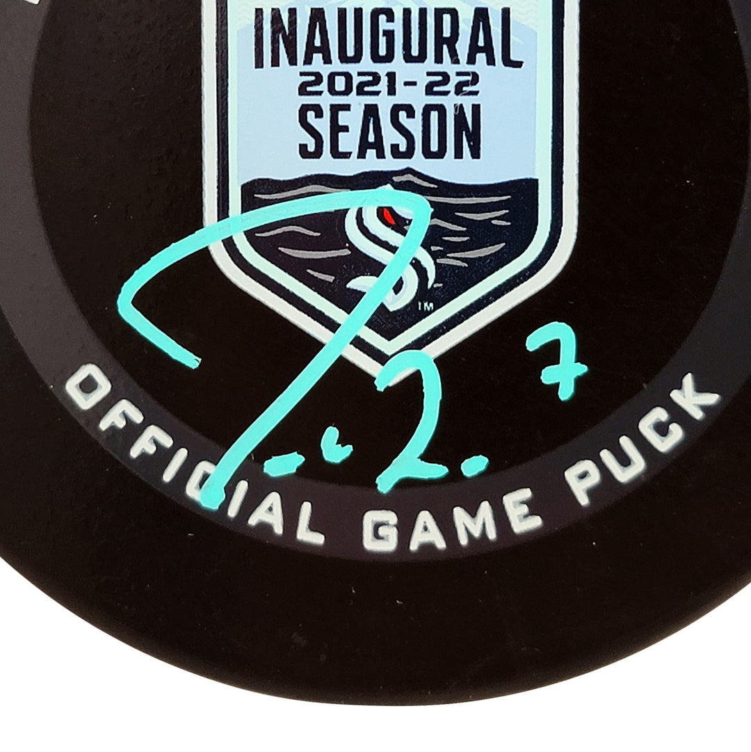 Jordan Eberle Auto Kraken Inaugural Season Logo Hockey Game Puck Auto Fanatics