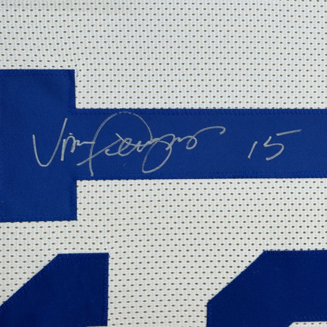 Framed Autographed/Signed Vince Ferragamo 35x39 Los Angeles White Jersey JSA COA