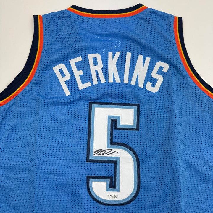 Autographed/Signed Kendrick Perkins Oklahoma City OKC Blue Jersey JSA COA