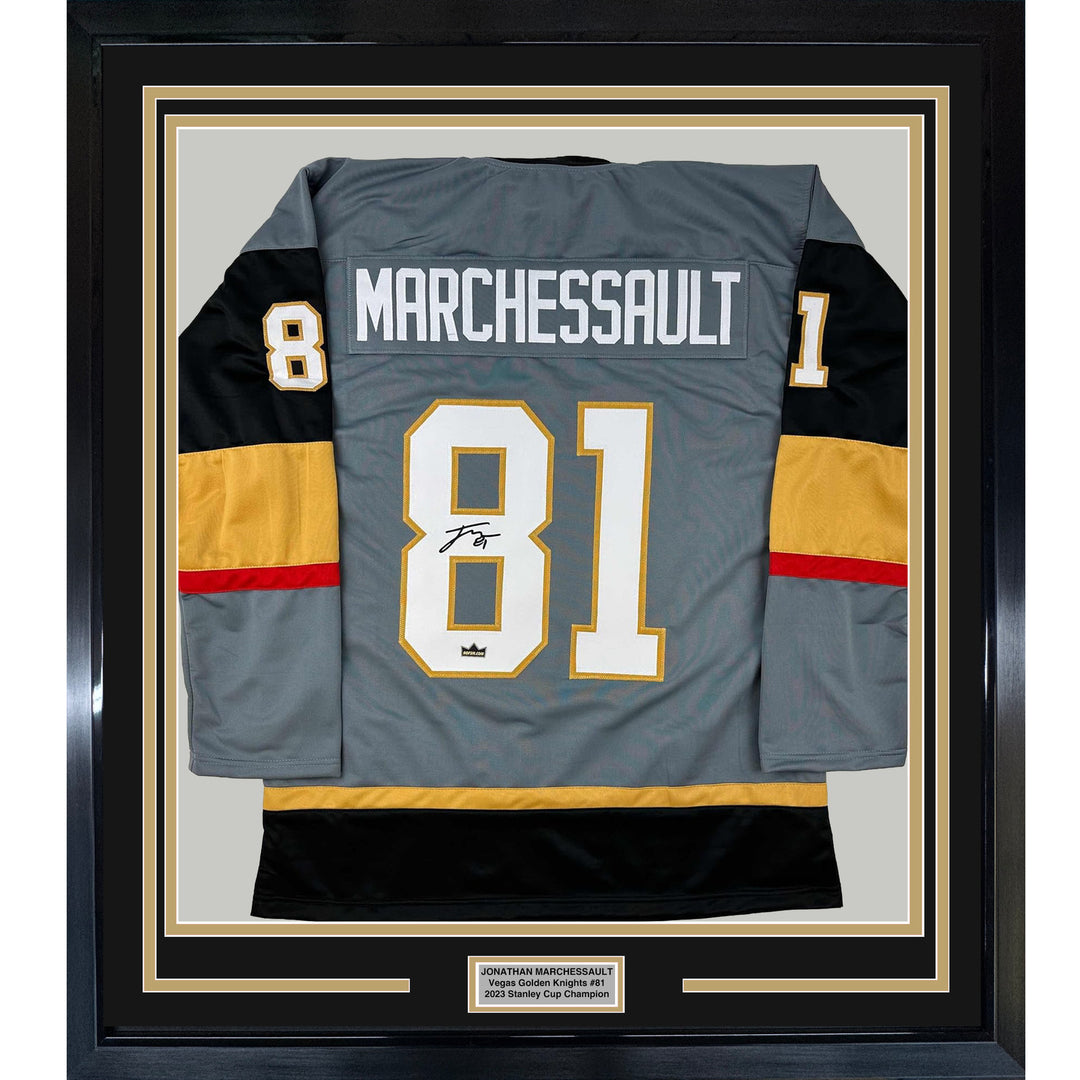 Framed Facsimile Autographed Jonathan Marchessault 33x42 Reprint Laser Jersey