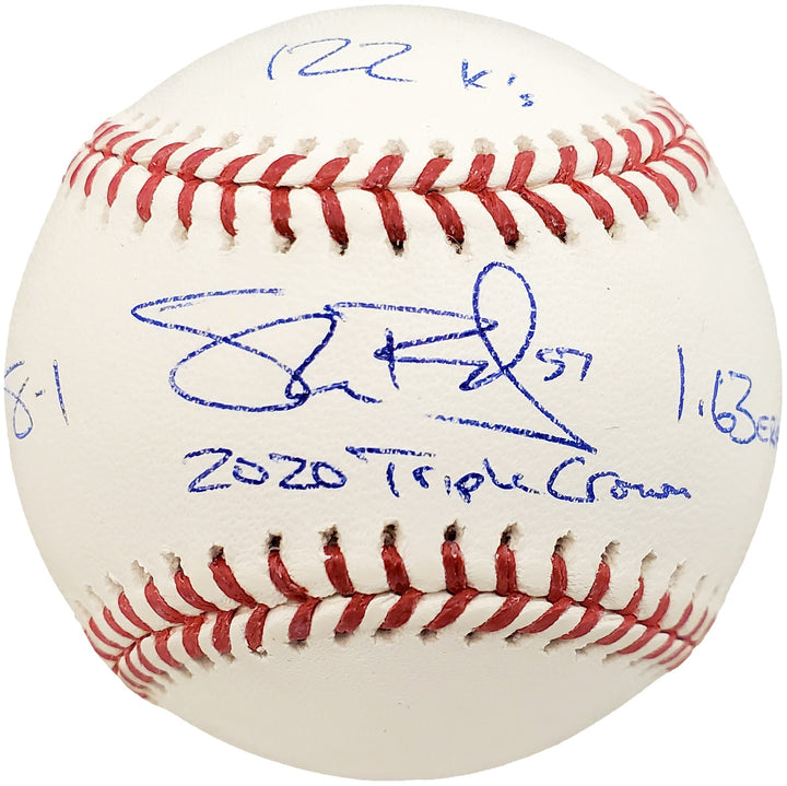 Shane Bieber Signed MLB Baseball Cleveland Indians With 3 Stats Beckett