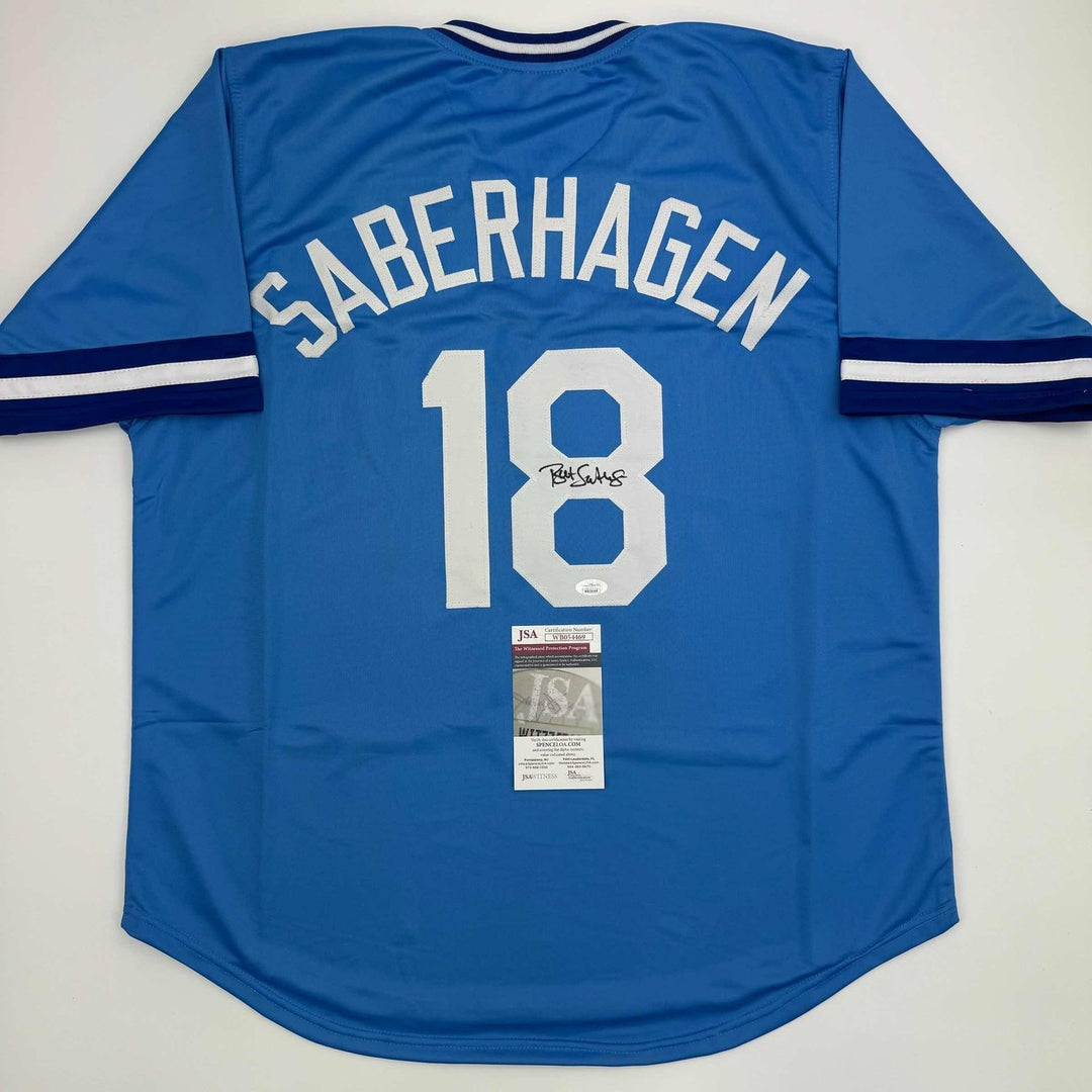 Autographed/Signed Bret Saberhagen Kansas City Light Blue Jersey JSA CO