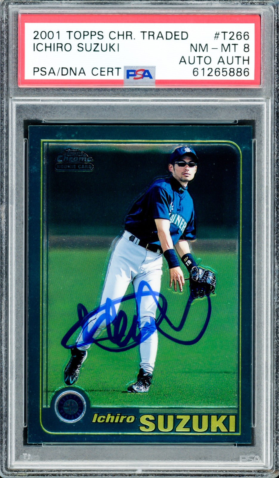 Ichiro Suzuki Signed 2001 Topps Chrome Traded RC T266 Mariners PSA 8 PSA/DNA