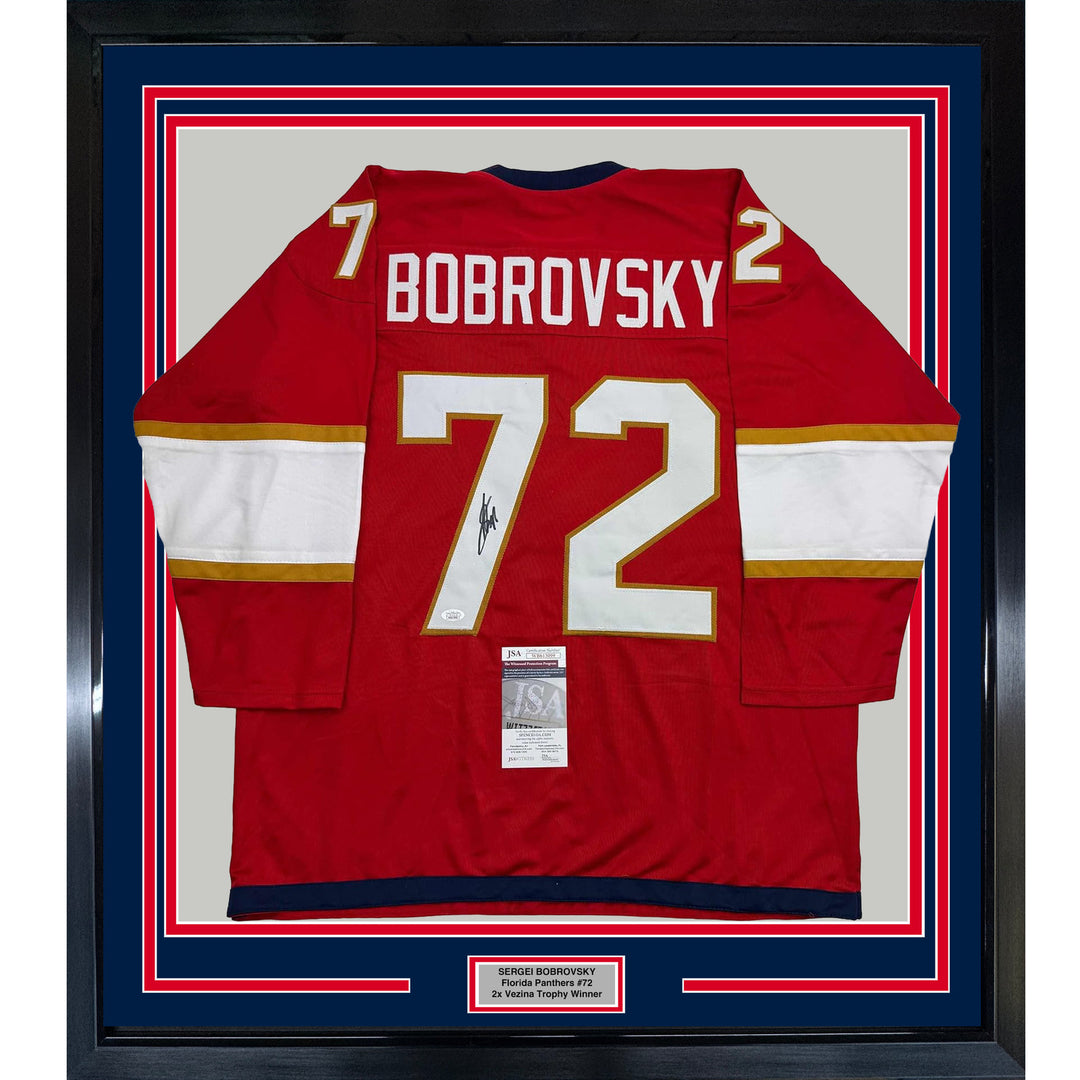 Framed Autographed/Signed Sergei Bobrovsky 35x39 Florida Red Jersey JSA COA