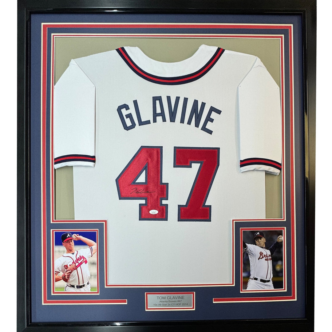 FRAMED Signed TOM GLAVINE 35x39 Atlanta White Jersey JSA COA Auto