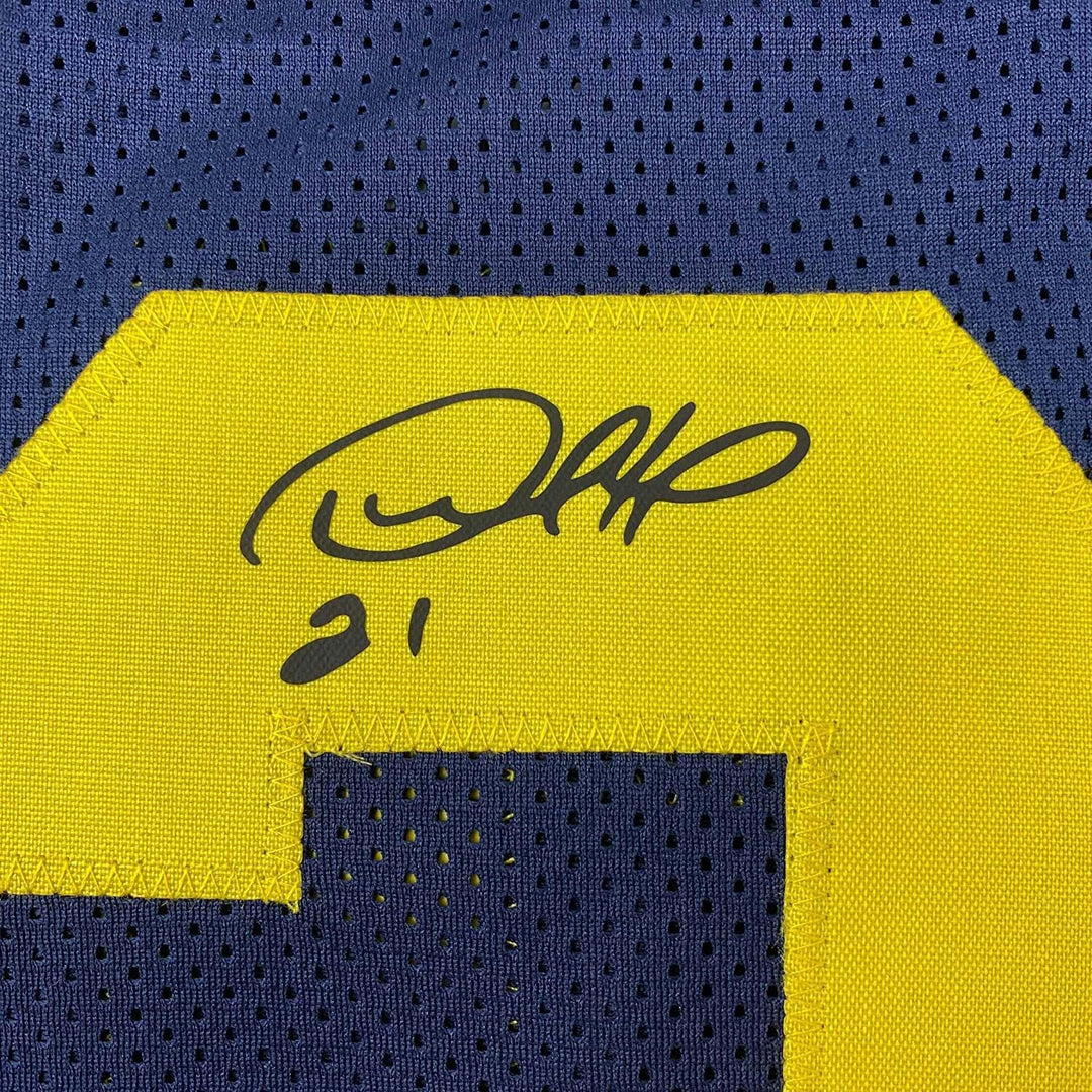 Framed Facsimile Autographed Desmond Howard 33x42 Blue Reprint Laser Auto Jersey