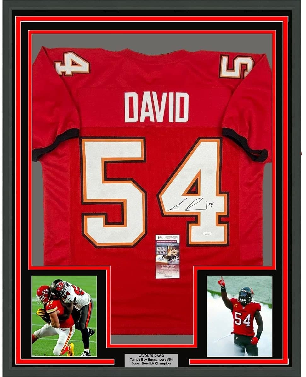 Framed Autographed/Signed Lavonte David 35x39 Tampa Bay Red Jersey JSA COA