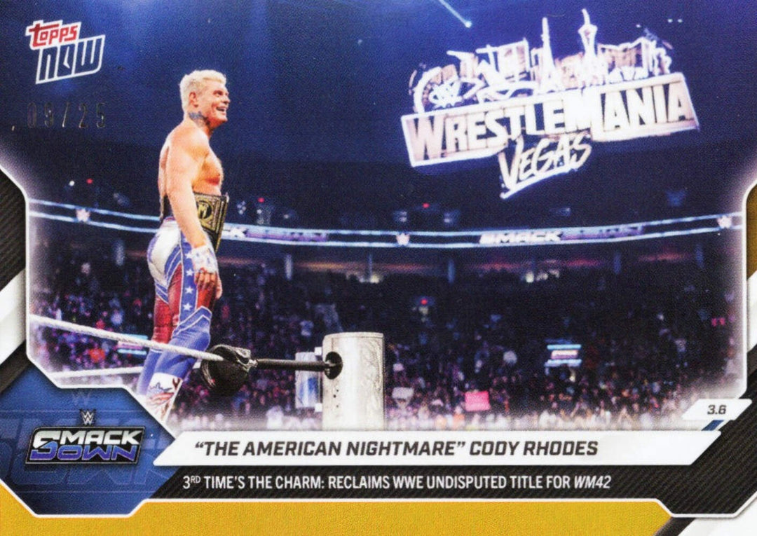 2026 Topps Now WWE Cody Rhodes #29 Orange /25 Wrestling Card