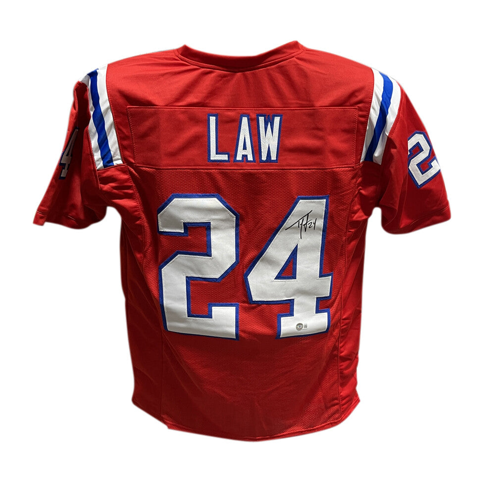 Ty Law Autographed/Signed Pro Style Jersey Red Beckett 40934