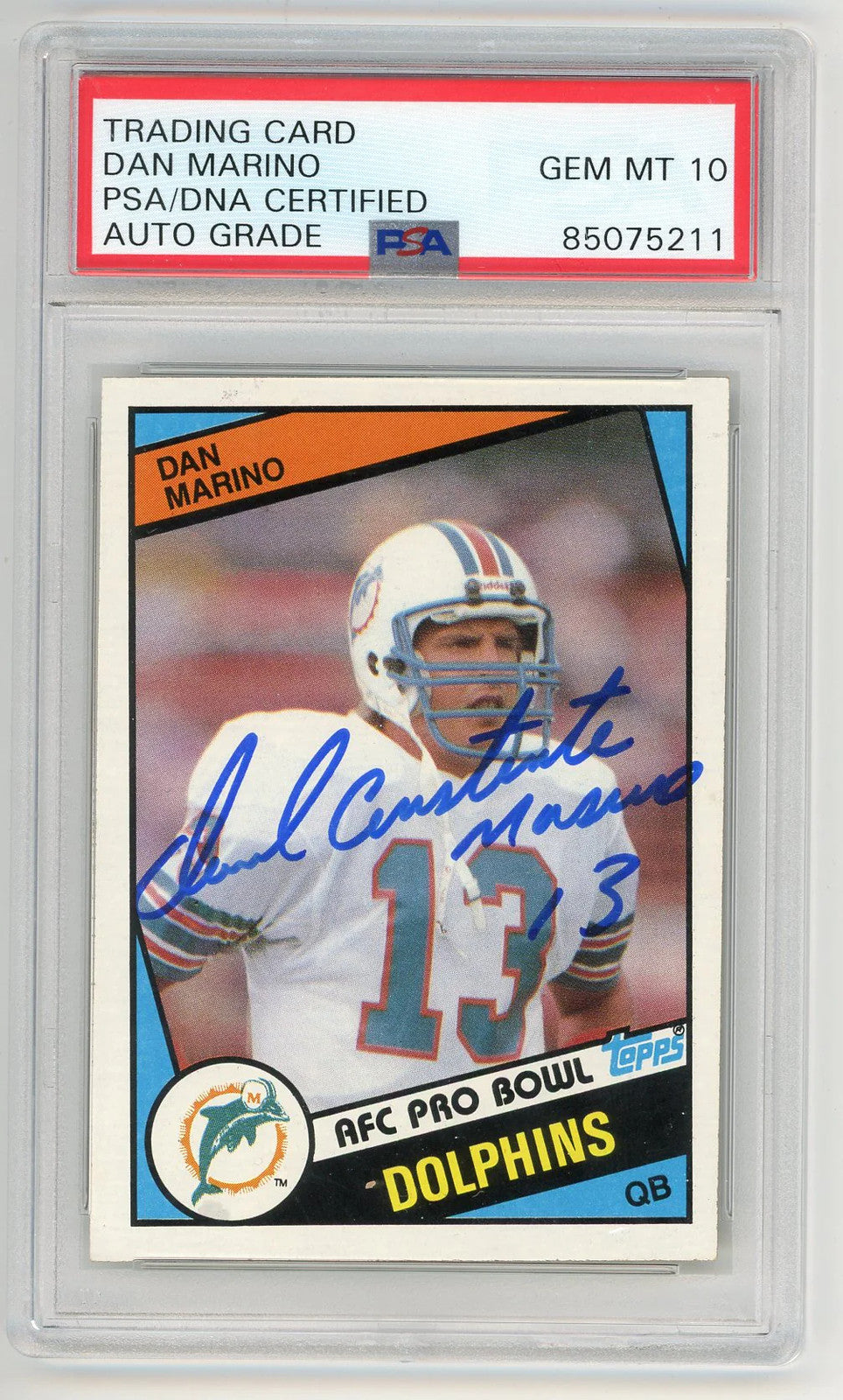 Daniel Constantine Marino Jr. 1984 Topps Autographed Card #123 PSA GEM MT 10