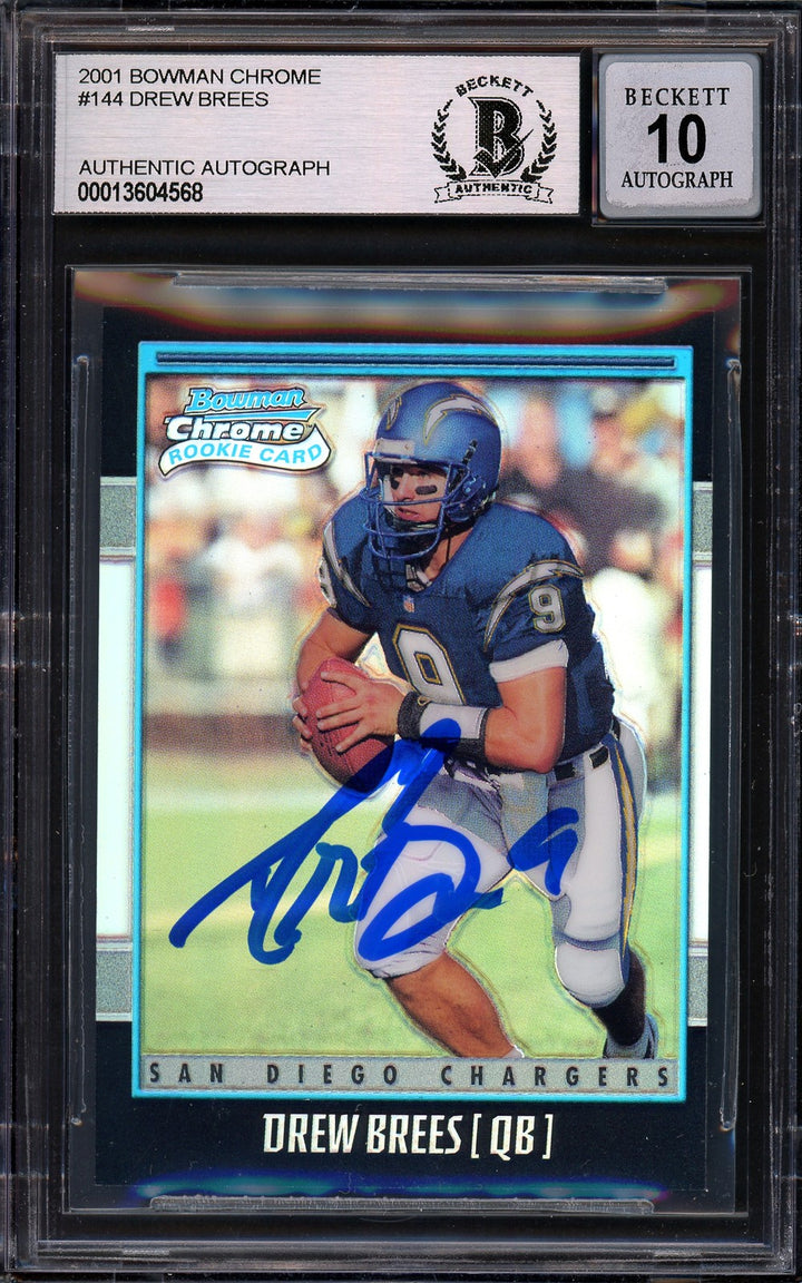 Drew Brees Signed 2001 Bowman Chrome Refractor RC 144 Sig 10 #1350/1999 Beckett