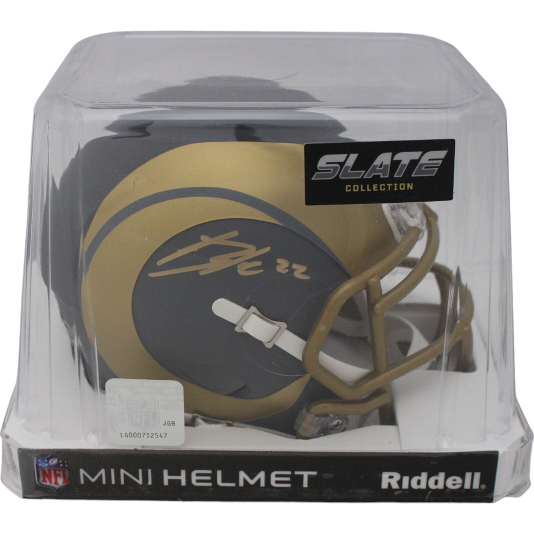 Blake Corum Autographed Los Angeles Rams Slate Mini Helmet Beckett 48047