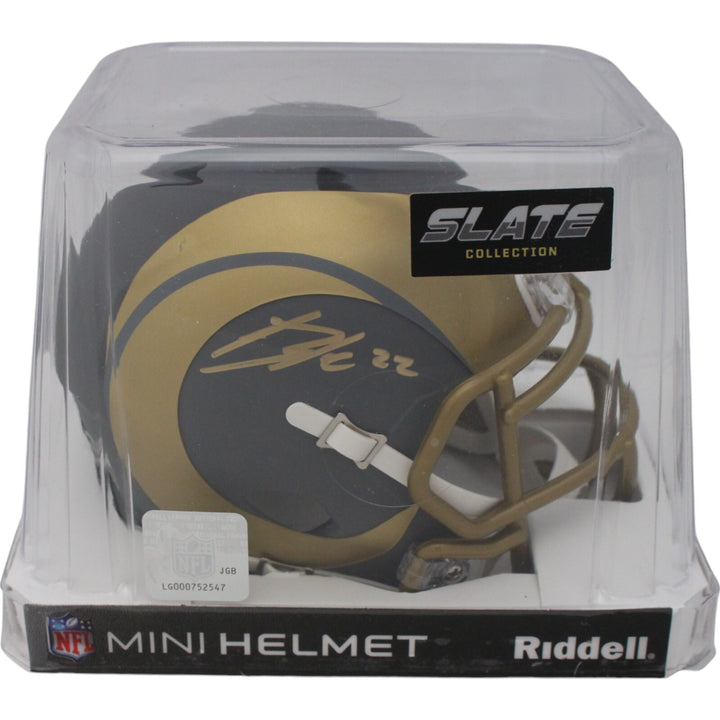 Blake Corum Autographed Los Angeles Rams Slate Mini Helmet Beckett 48047