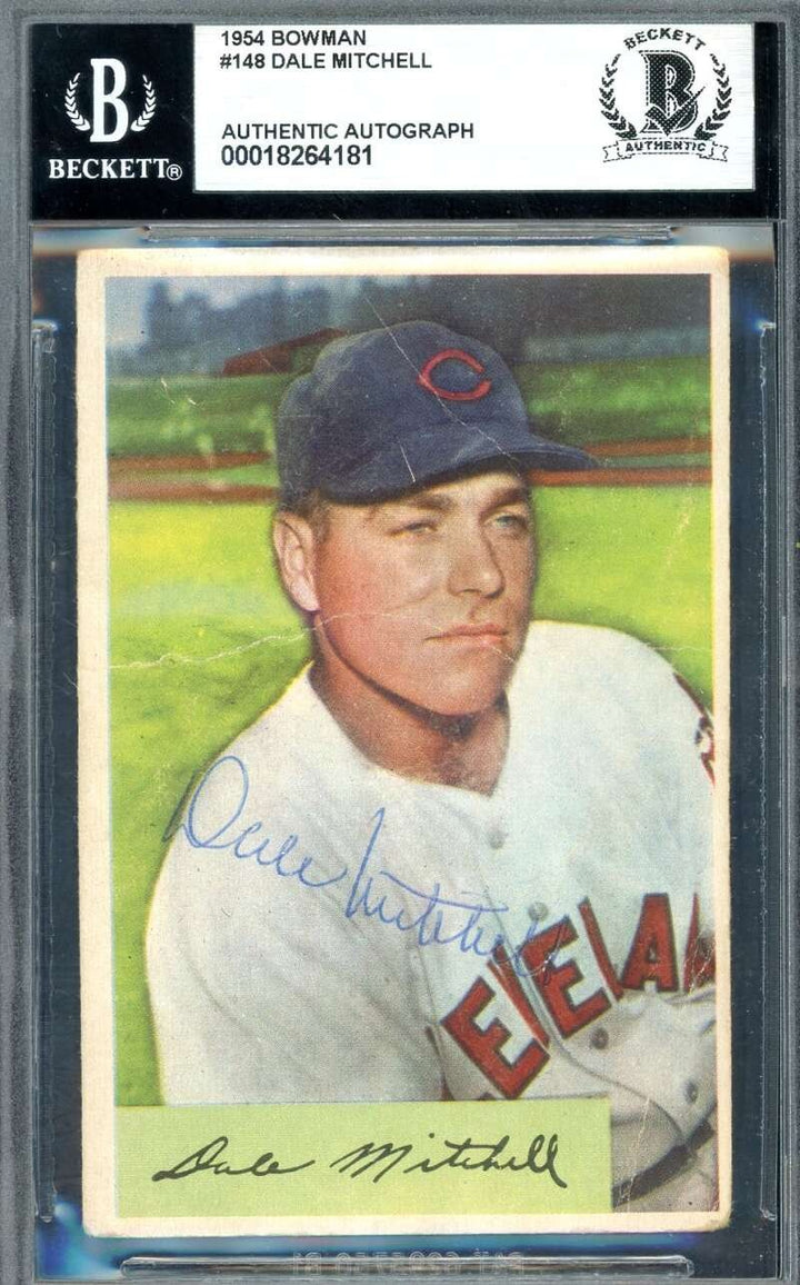 Dale Mitchell Beckett BAS Signed 1954 Bowman Autograph