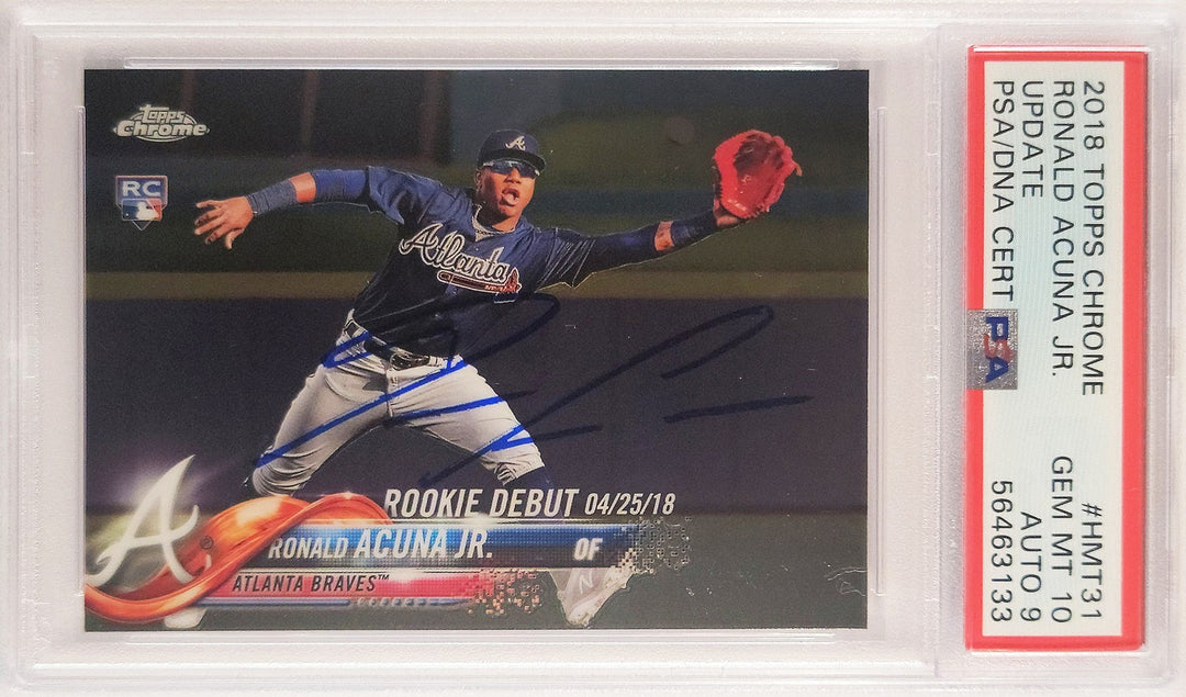 Ronald Acuna Jr Signed 2018 Topps Chrome Update RC HMT31 PSA 10 Sig 9 PSA/DNA