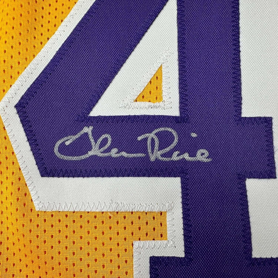Framed Autographed/Signed Glen Rice 35x39 LA Yellow Jersey Beckett BAS COA