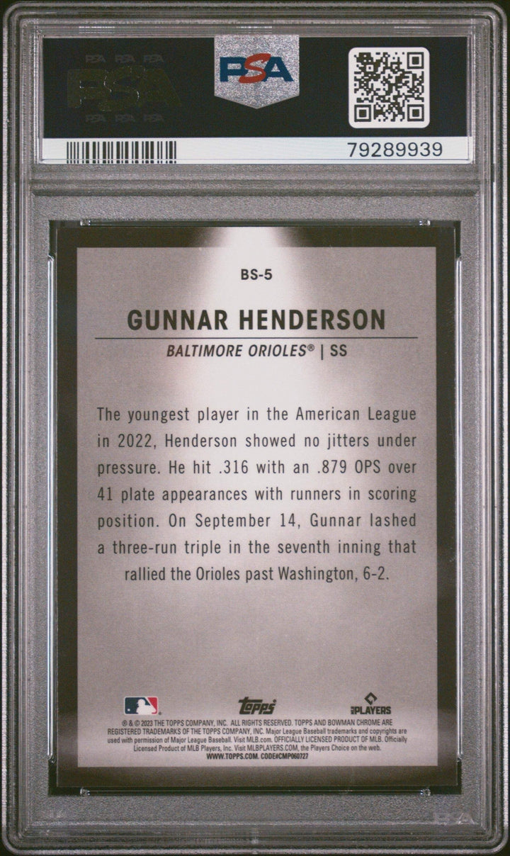 Graded 2023 Bowman Gunnar Henderson #BS5 Spotlights RC Baseball Card PSA 10